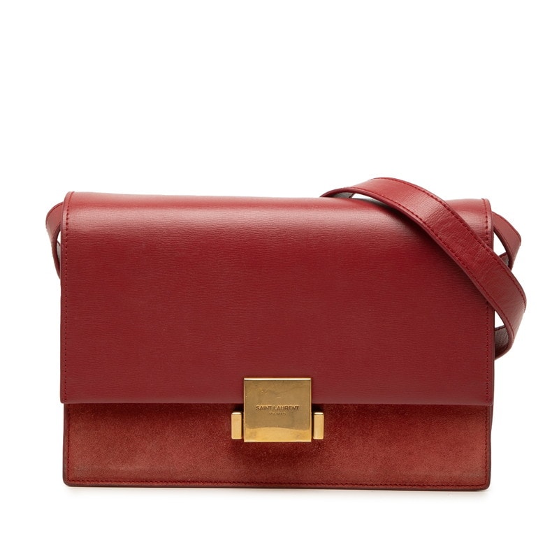サンローラン ベルシャス 斜め掛け ショルダーバッグ PLB482044 レッド レザー スウェード レディース SAINT LAURENT 【中古】