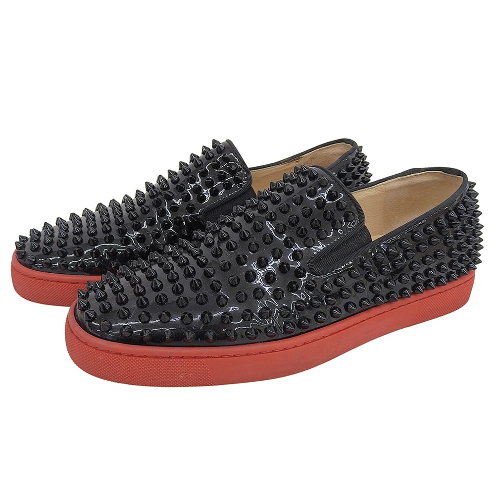 クリスチャンルブタン パテント スパイクスタッズ スリッポン シューズ メンズ 黒 ブラック 41 41
