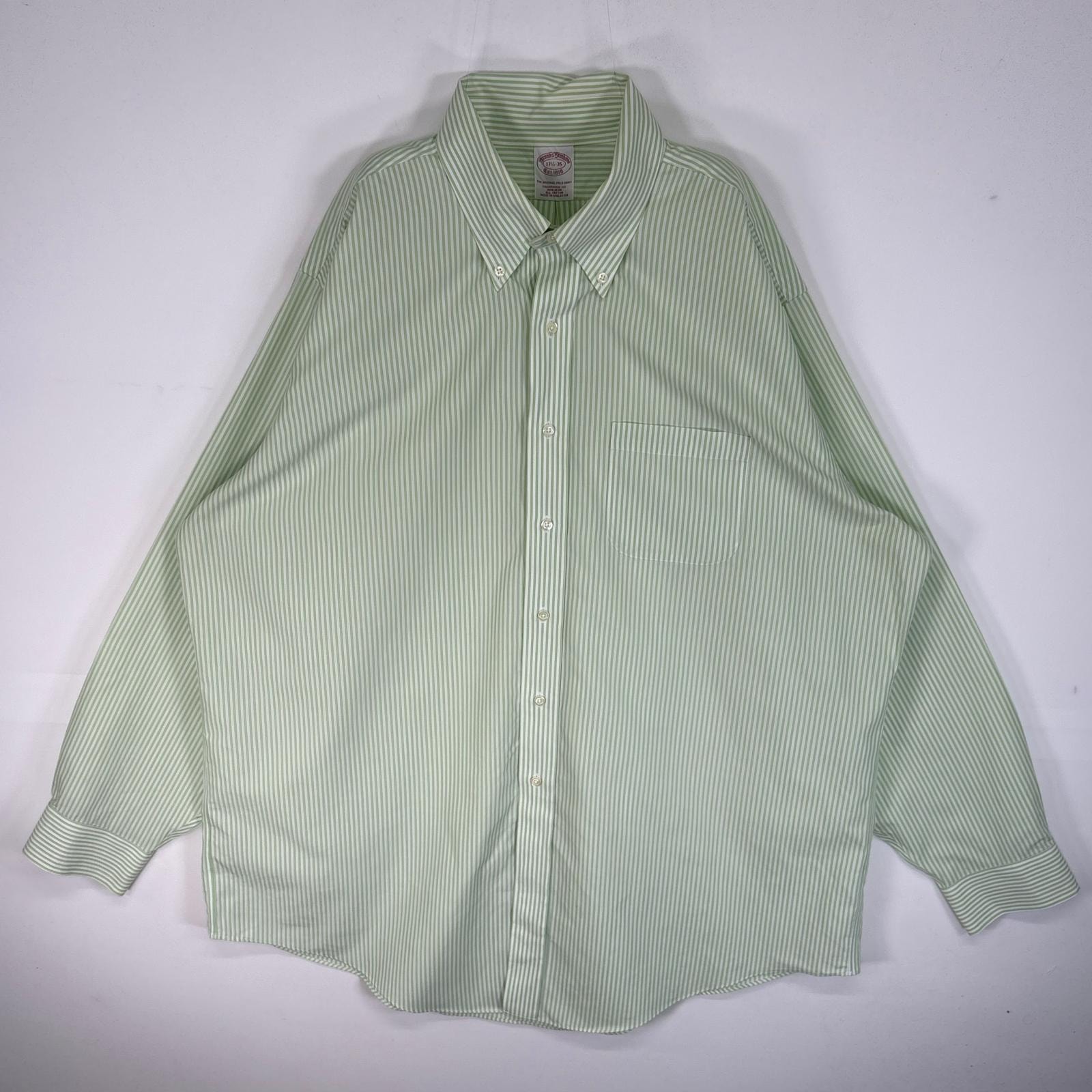 古着 ブルックスブラザーズ Brooks Brothers 長袖シャツ 胸ポケ 大きいサイズ ボタンダウン XL  グリーン系 ストライプ メンズ