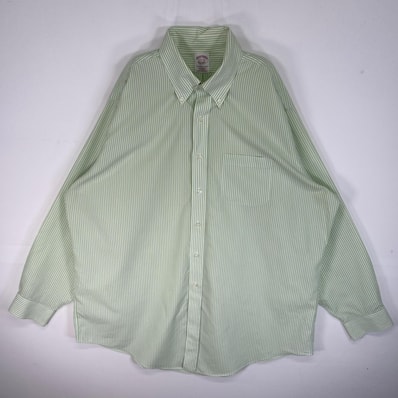 古着 ブルックスブラザーズ Brooks Brothers 長袖シャツ 胸ポケ 大きいサイズ ボタンダウン XL グリーン系 ストライプ メンズ