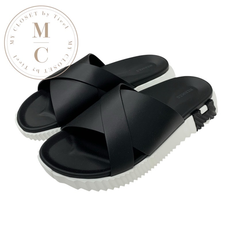 エルメス HERMES インフラ サンダル 靴 シューズ レザー ブラック ホワイト 黒 未使用