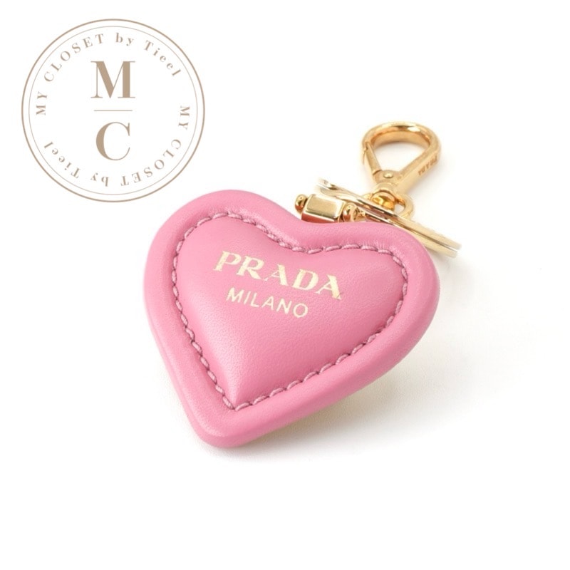 プラダ PRADA チャーム ピンク ゴールド ナッパレザー キーリング ロゴ ハート
