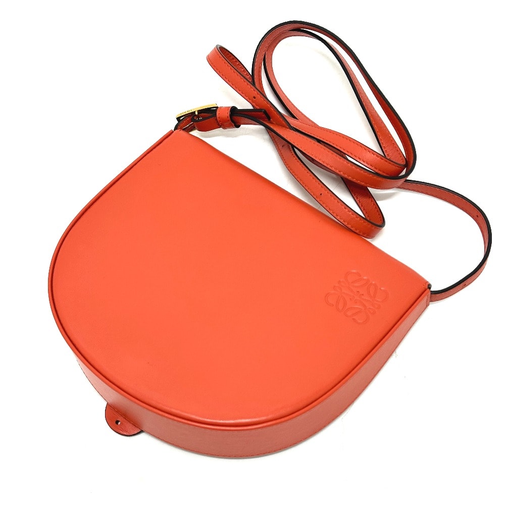 ロエベ LOEWE アナグラム ヒール カバン 斜め掛け 肩掛け ショルダーバッグ レザー オレンジ