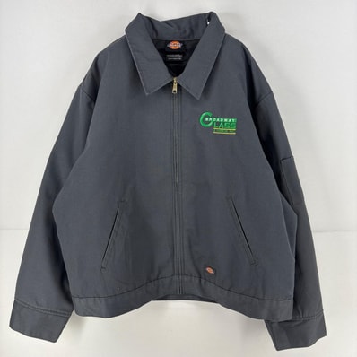 古着 ディッキーズ Dickies ジャケット 中綿 刺繍 ワーク キルティングライナー 大きいサイズ フルジップ ロゴ 2XL グレー系 メンズ