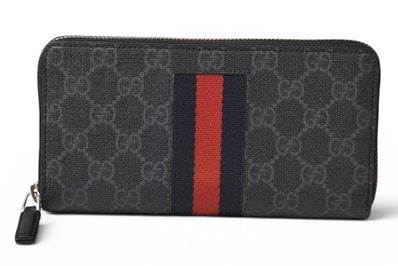 グッチ 財布 GUCCI 長財布/ラウンドファスナー GGスプリーム ニューウェブ 408831 ブラック/レッド【中古】