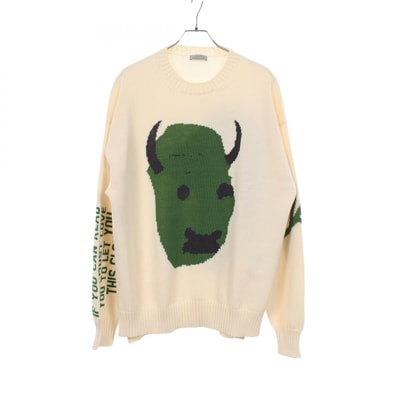 ディオール Dior × TRAVIS SCOTT CACTUS JACK 22AW クルーネックセーター ニット 衣料品 トップス ウール メンズ ホワイト系 / グリーン系 283M661AT314 【中古】