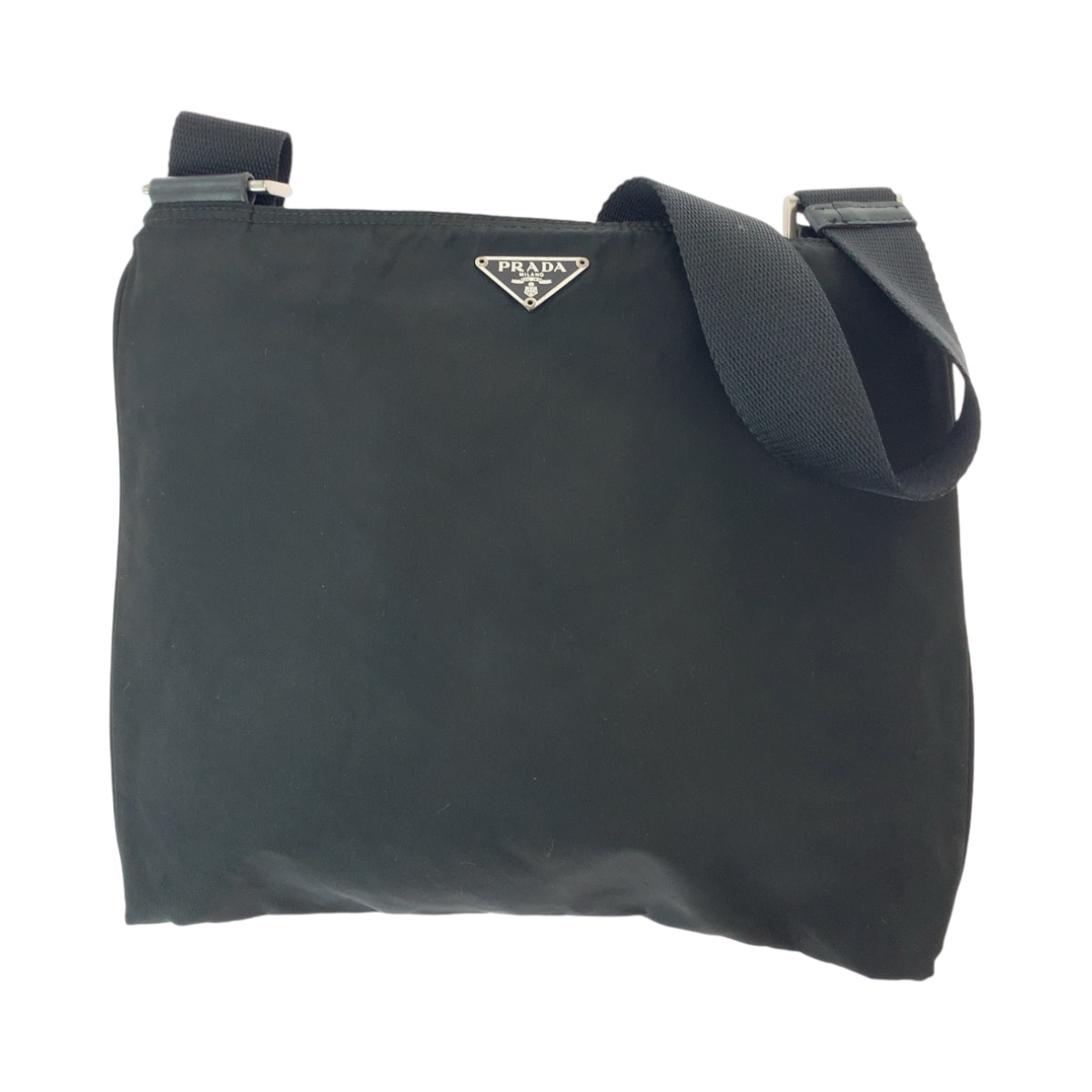 美品 PRADA プラダ テスート 三角ロゴプレート ブラック シルバー金具 ナイロン 斜め掛け ショルダーバッグ ポシェット 504746 【中古】