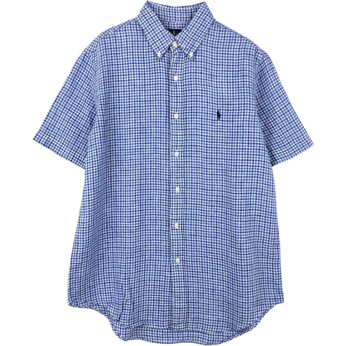 古着 ラルフローレン Ralph Lauren RALPH LAUREN チェック柄 半袖 リネン ボタンダウンシャツ メンズM相当/eaa660730