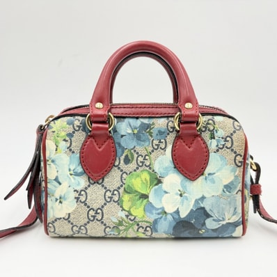 GUCCI(グッチ)GGブルームス ミニボストンバッグ ショルダーバッグ ハンドバッグ フローラルプリント GGスプリームキャンバス ベージュ系×レッド レザー 2WAY レディース 546312