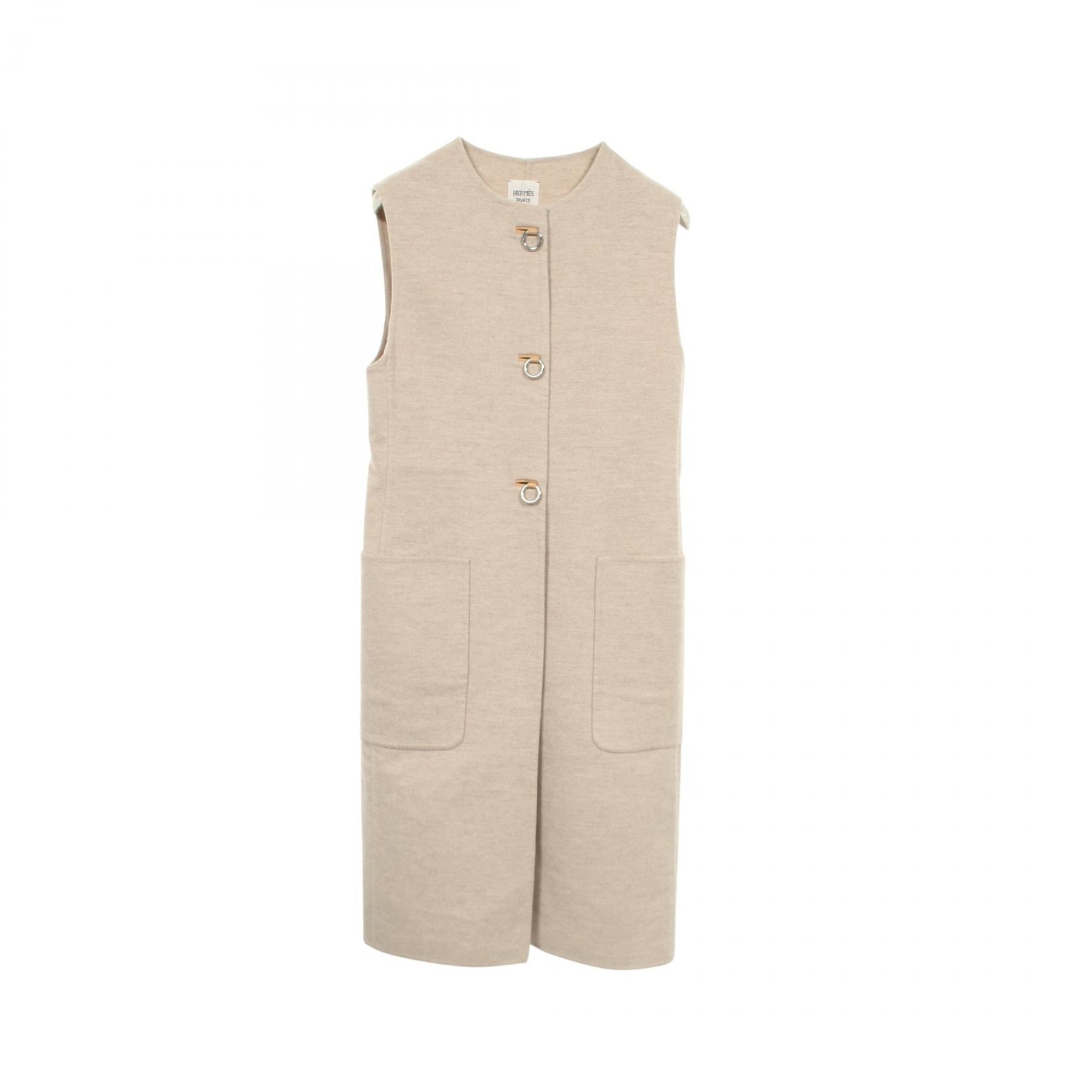エルメス HERMES ロング ベスト 衣料品 トップス カシミヤ レディース ベージュ系 3E0223DZ 【中古】