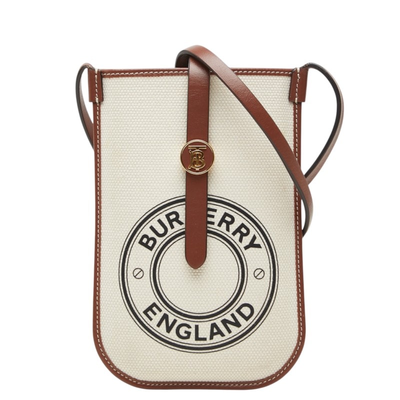 バーバリー バーバリーロンドンイングランド ロゴ ショルダーバッグ ベージュ ブラウン キャンバス レザー レディース BURBERRY 中古
