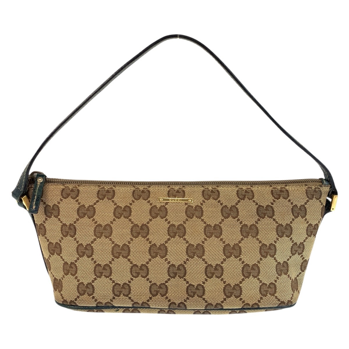 GUCCI グッチ ベージュ ネイビー ゴールド金具 GGキャンバス ハンドバッグ アクセサリーポーチ 601302 【中古】