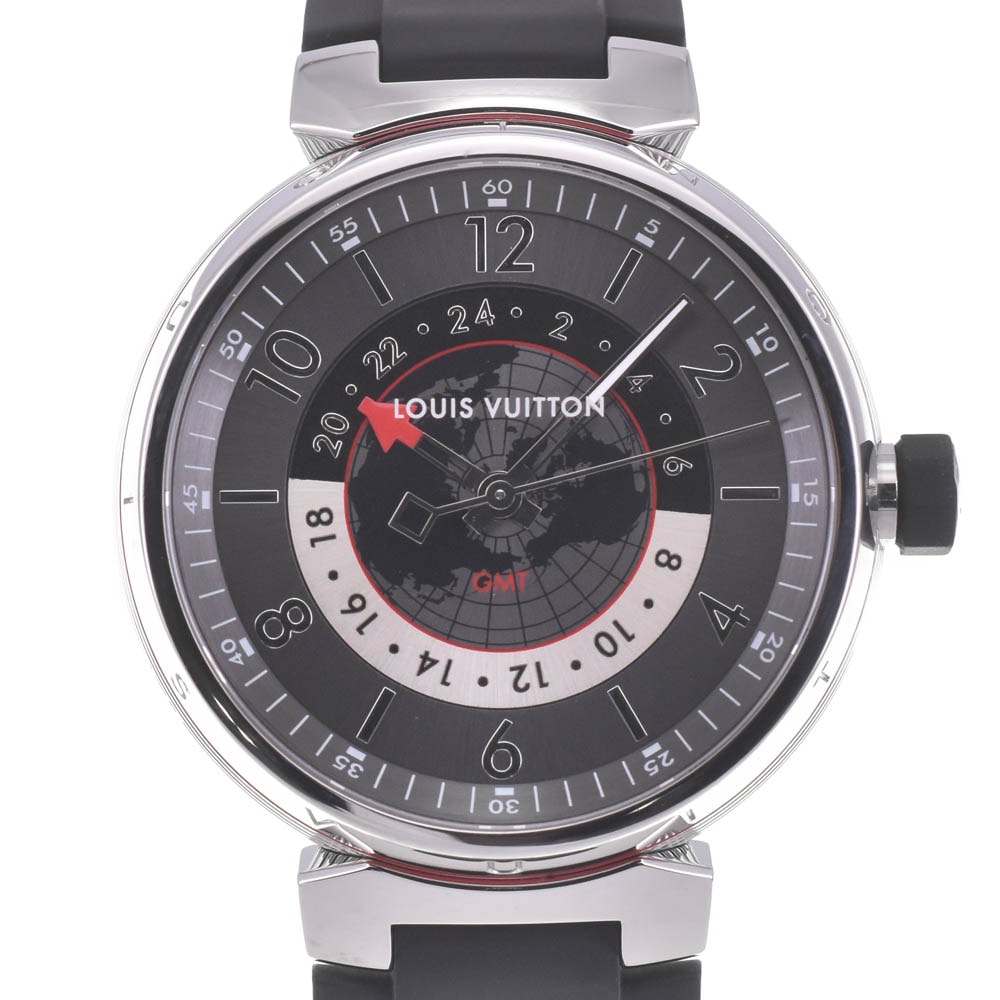 値下 ルイ・ヴィトン LOUIS VUITTON Q1D300 タンブール グラフィット GMT 自動巻き メンズ 美品 内箱・保証書付き □#141749