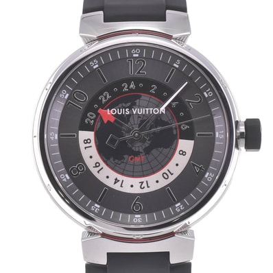 値下 ルイ・ヴィトン LOUIS VUITTON Q1D300 タンブール グラフィット GMT 自動巻き メンズ 美品 内箱・保証書付き □#141749
