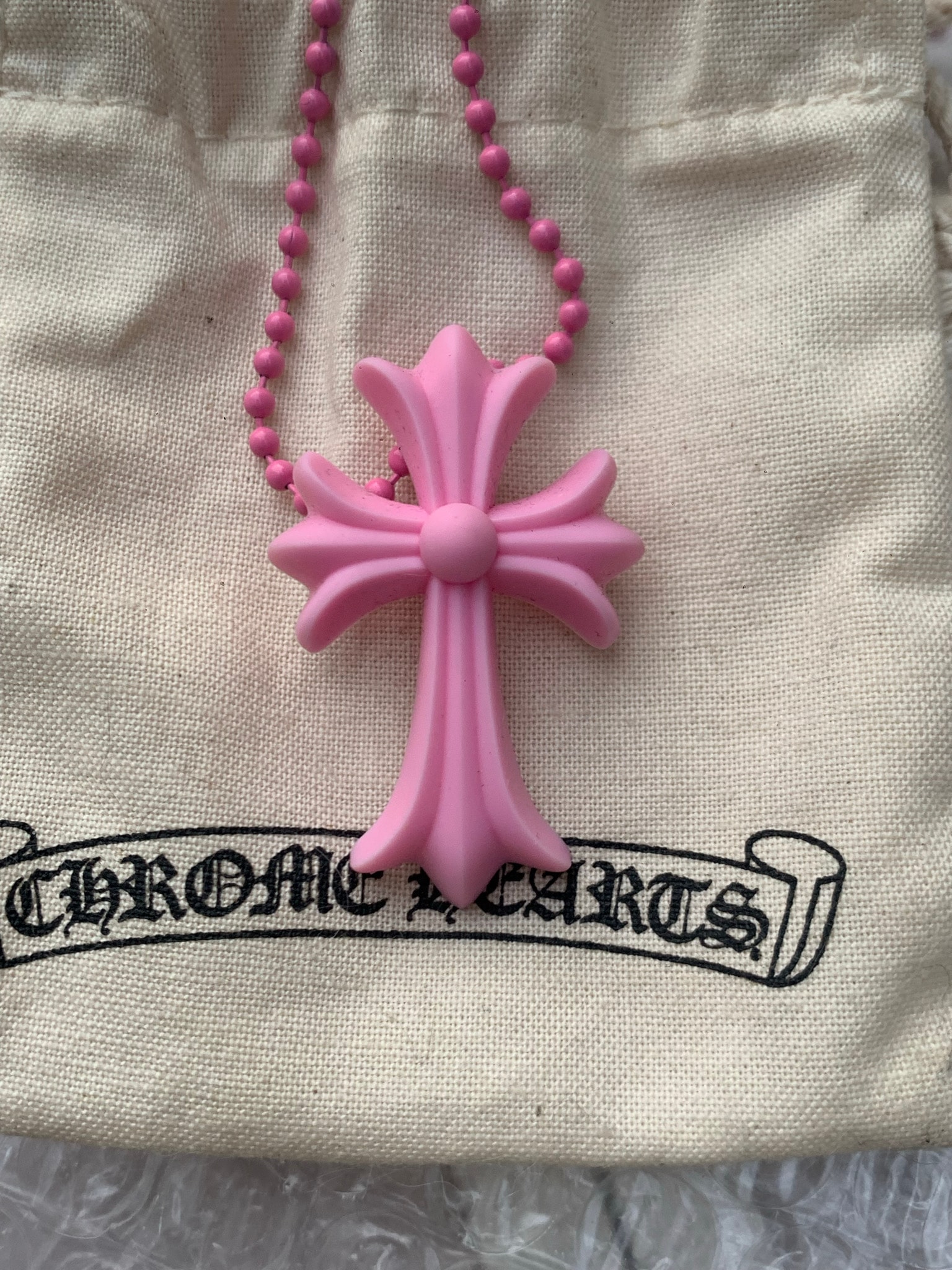 Chrome Hearts Rubber Small CH Cross Silicon Necklace "Pink"