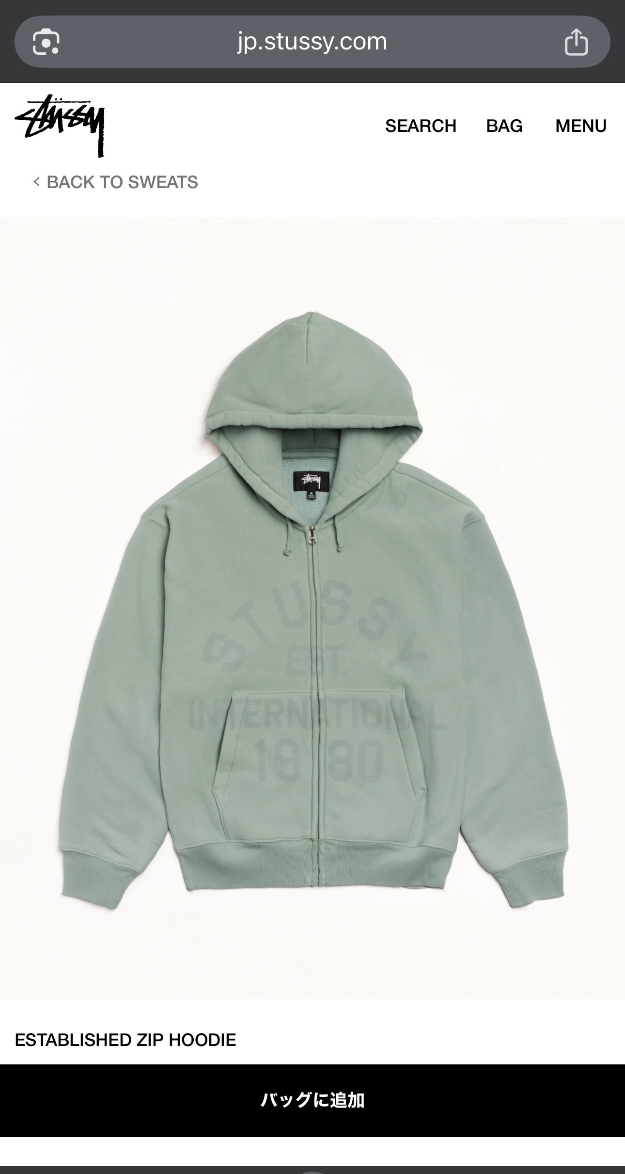 Stussy Established Zip Hoodie "Grey Green"