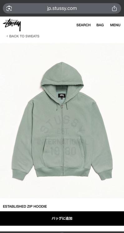 Stussy Established Zip Hoodie "Grey Green"