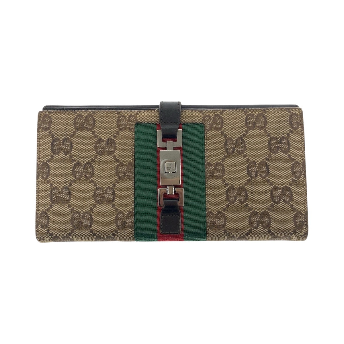 GUCCI グッチ ジャッキー シェリーライン ベージュ ダークブラウン シルバー金具 GGキャンバス レザー/ 長財布 ロングウォレット 505756 【中古】