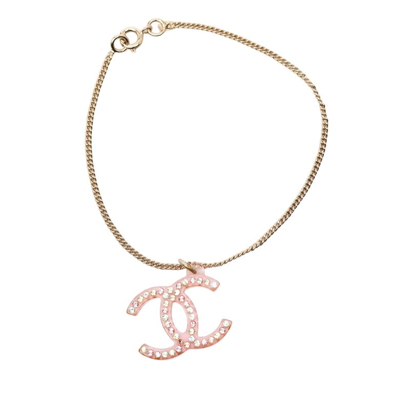 シャネル ココマーク チェーン ブレスレット 04A刻印 ピンク プラスチック ラインストーン レディース CHANEL 【中古】