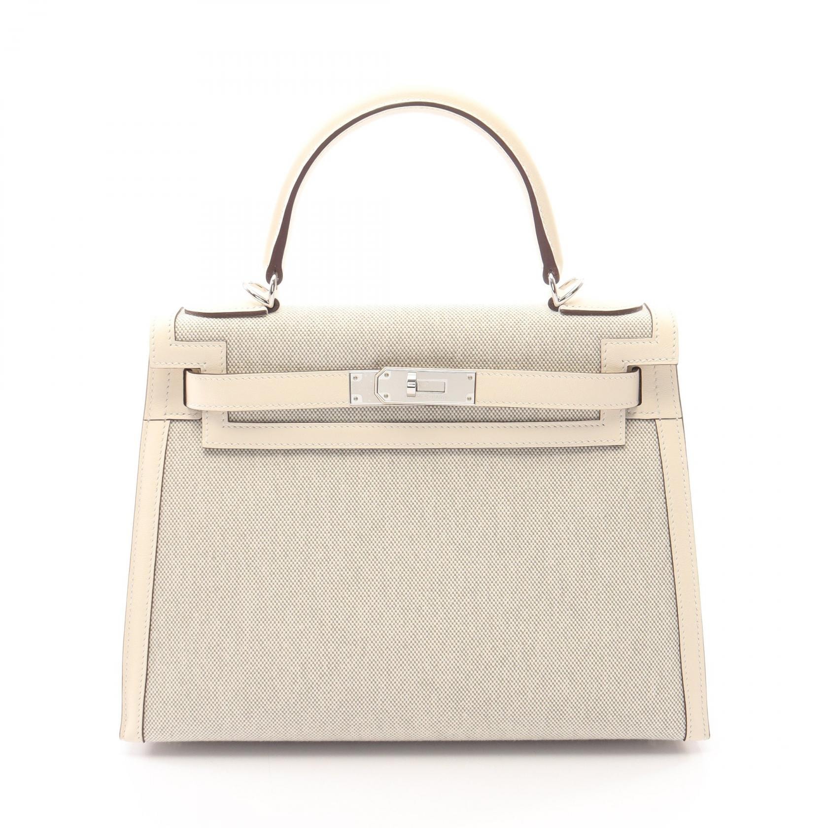 エルメス HERMES ケリー28 外縫い 2WAY ハンドバッグ バッグ キャンバス レザー トワルアッシュ / ヴォースイフト トワルアッシュ エクリュ Z刻印(2021年製造) レディース ベージュ系 / アイボリー系 / ナタ