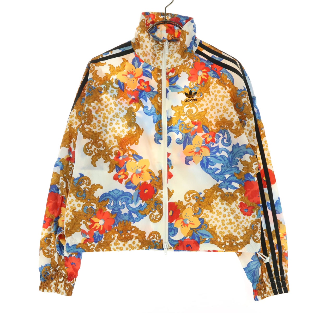 美品 adidas アディダス HER STUDIO LONDON 花柄 総柄 マルチカラー 長袖 ナイロン トラックジャケット XS ホワイト系