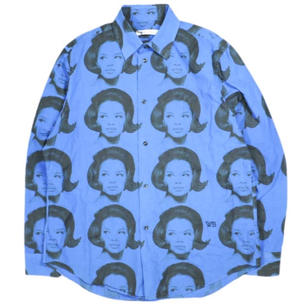 WALES BONNER ウェールズボナー 25AW イタリア製 Theaster Gates Edition Selah Shirt シアスターゲイツ セラシャツ 44 BLUE 長袖 グラフィック トップス g25695