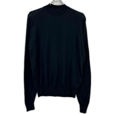 ジョンスメドレー WALTON ブラック エクストラファインメリノウール モダンフィット モックネック ロングスリーブニットソー M