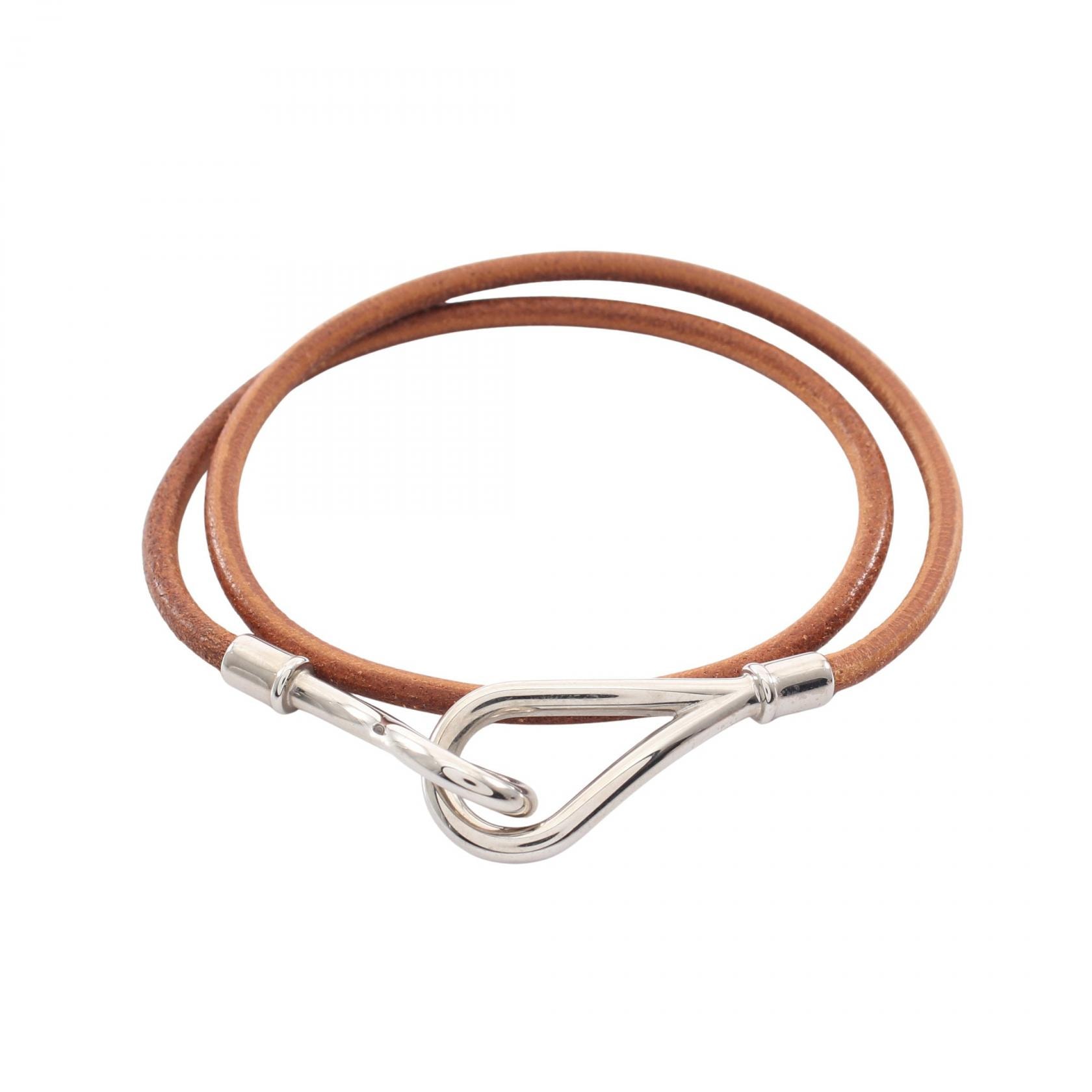 Hermes HERMES 점보 초커 팔찌 액세서리 가죽 스테인레스 스틸 여성 브라운/실버 [중고]