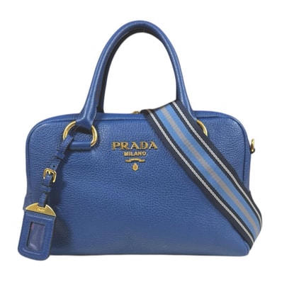 プラダ ミニボストン ヴィッテロ フェニックス ショルダーバッグ レザー 1BB086 ブルー レディース PRADA 中古