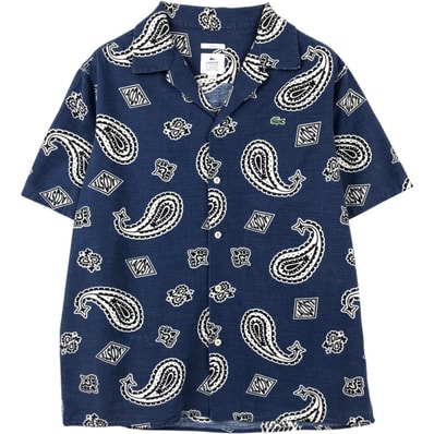 古着 ラコステ LACOSTE LIVE 総柄 ペイズリー柄 半袖 オープンカラー コットン×ビスコースシャツ ボックスシャツ メンズM相当/eaa657989