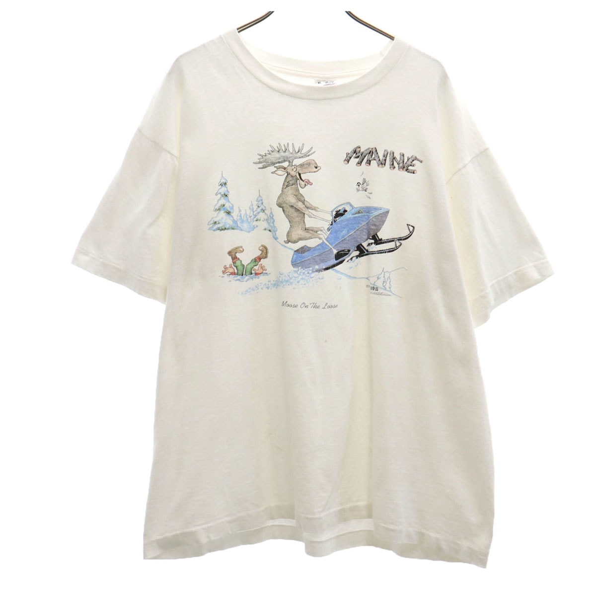 FRUIT OF THE LOOM フルーツオブザルーム 90s USA製 オールド トナカイ プリント 半袖 Tシャツ XL ホワイト シングルステッチ