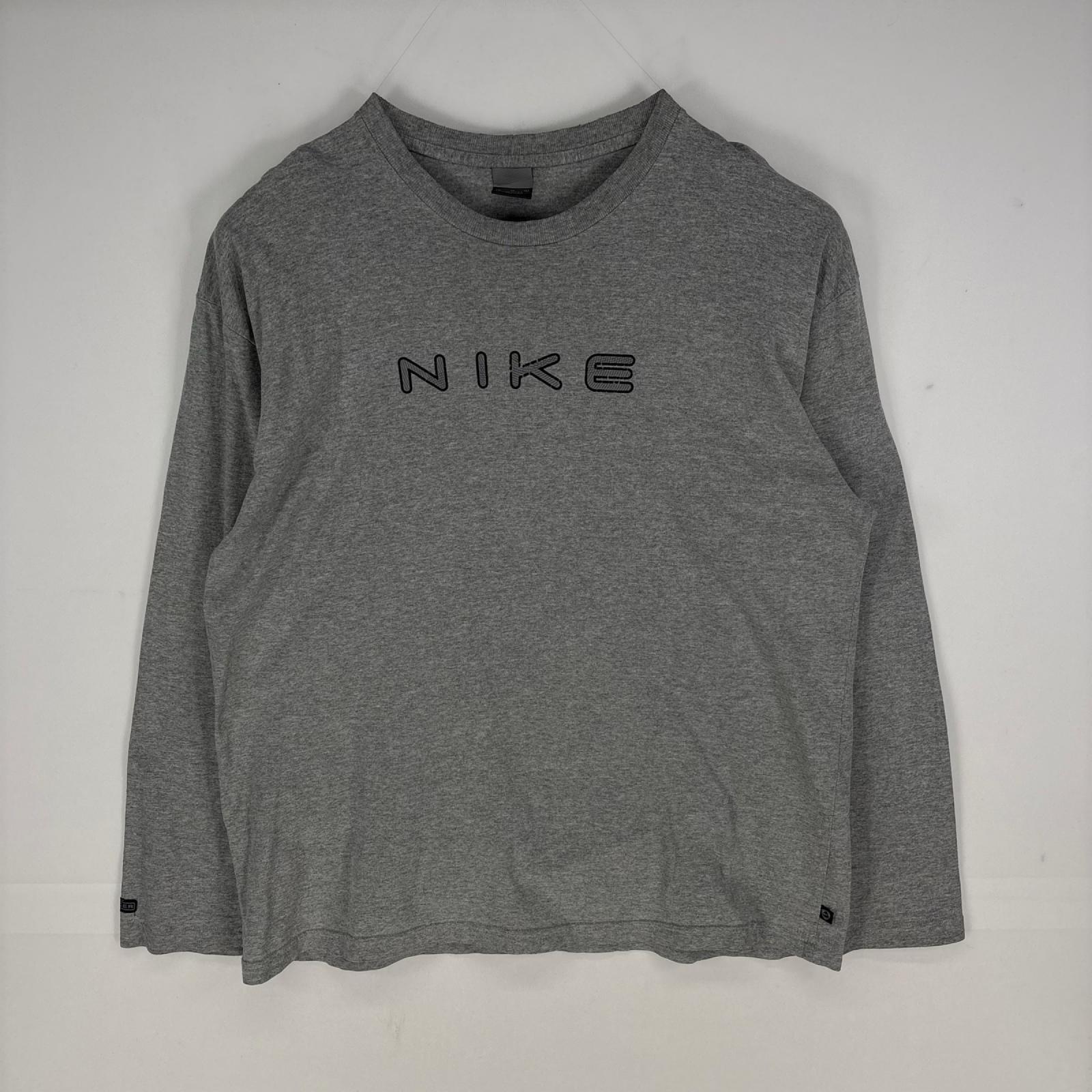 古着 ナイキ NIKE USA製 長袖Tシャツ ロゴ ロングスリーブ ロンT 大きいサイズ XL  グレー系 プリント メンズ