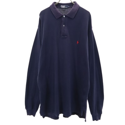 Polo by Ralph Lauren ポロバイラルフローレン 長袖 ポロ ワンピース L ネイビー 鹿の子