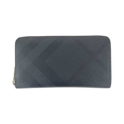 美品 BURBERRY バーバリー チェック柄 ブラック 黒 シルバー金具 PVC 長財布 ラウンドファスナー 505751 【中古】