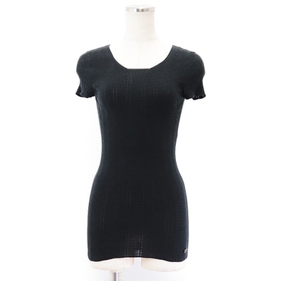 美品 シャネル P40669 ショートスリーブ カットソー スリムフィット トップス レディース ブラック 34 CHANEL