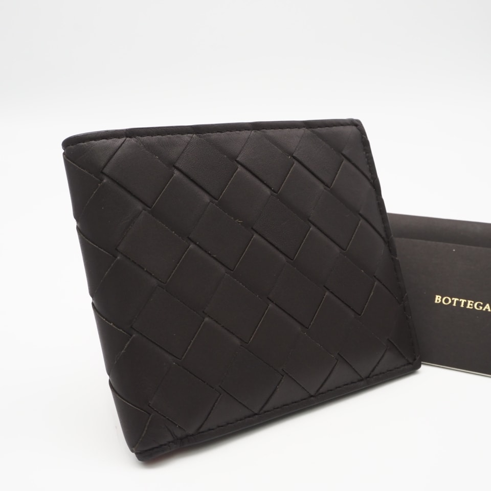 美品 BOTTEGAVENETA ボッテガヴェネタ イントレチャート 二つ折りウォレット 743211 二つ折り財布 ブラウン レッド カーフレザー メンズ