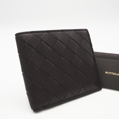 美品 BOTTEGAVENETA ボッテガヴェネタ イントレチャート 二つ折りウォレット 743211 二つ折り財布 ブラウン レッド カーフレザー メンズ