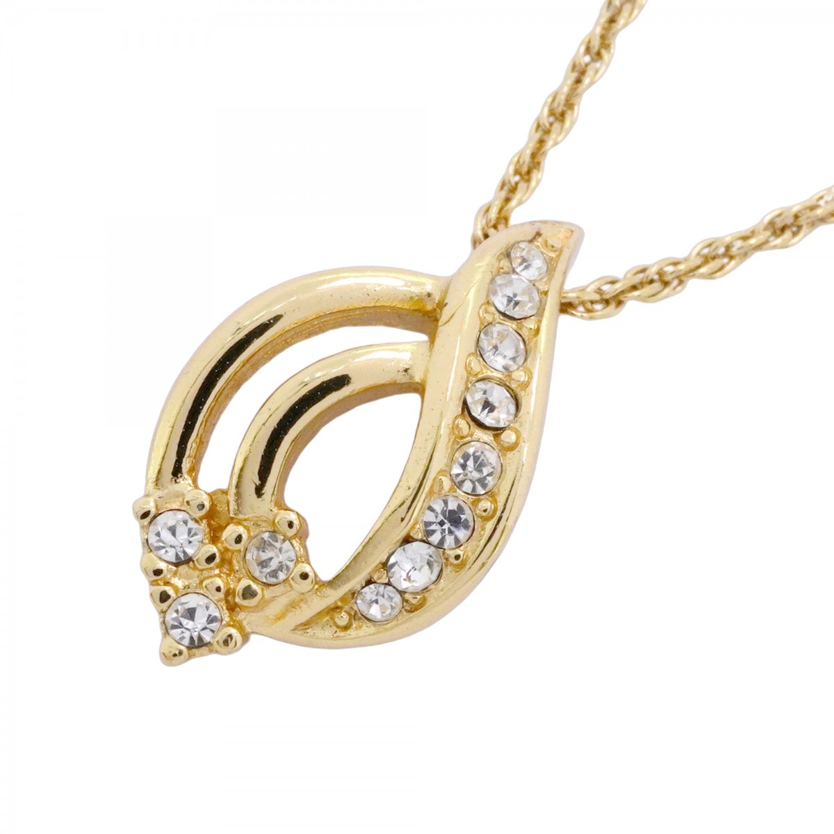 【6jdb0504-k】クリスチャンディオール ネックレス GPメッキ ラインストーン ゴールド【中古】レディース