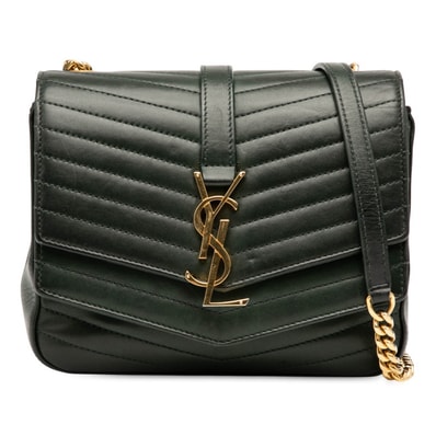 サンローラン ロゴ チェーン ショルダーバッグ グリーン ゴールド レザー レディース SAINT LAURENT 【中古】