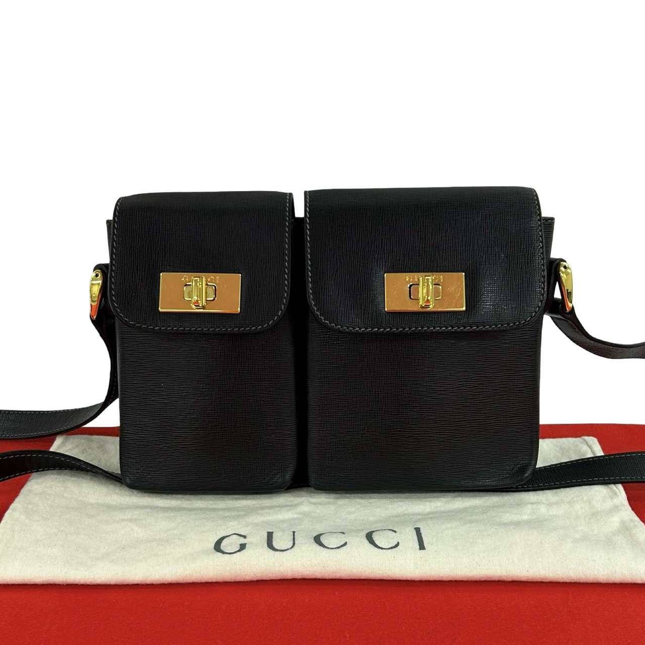 GUCCI グッチ ロゴ ターンロック 金具 レザー ショルダーバッグ ブラック
35314