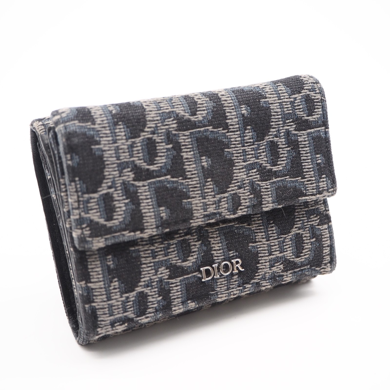 美品 Dior ディオール オブリーク キャンバス コンパクトウォレット - 三つ折り財布 ブラック マルチカラー コーティングキャンバス レザー メンズ