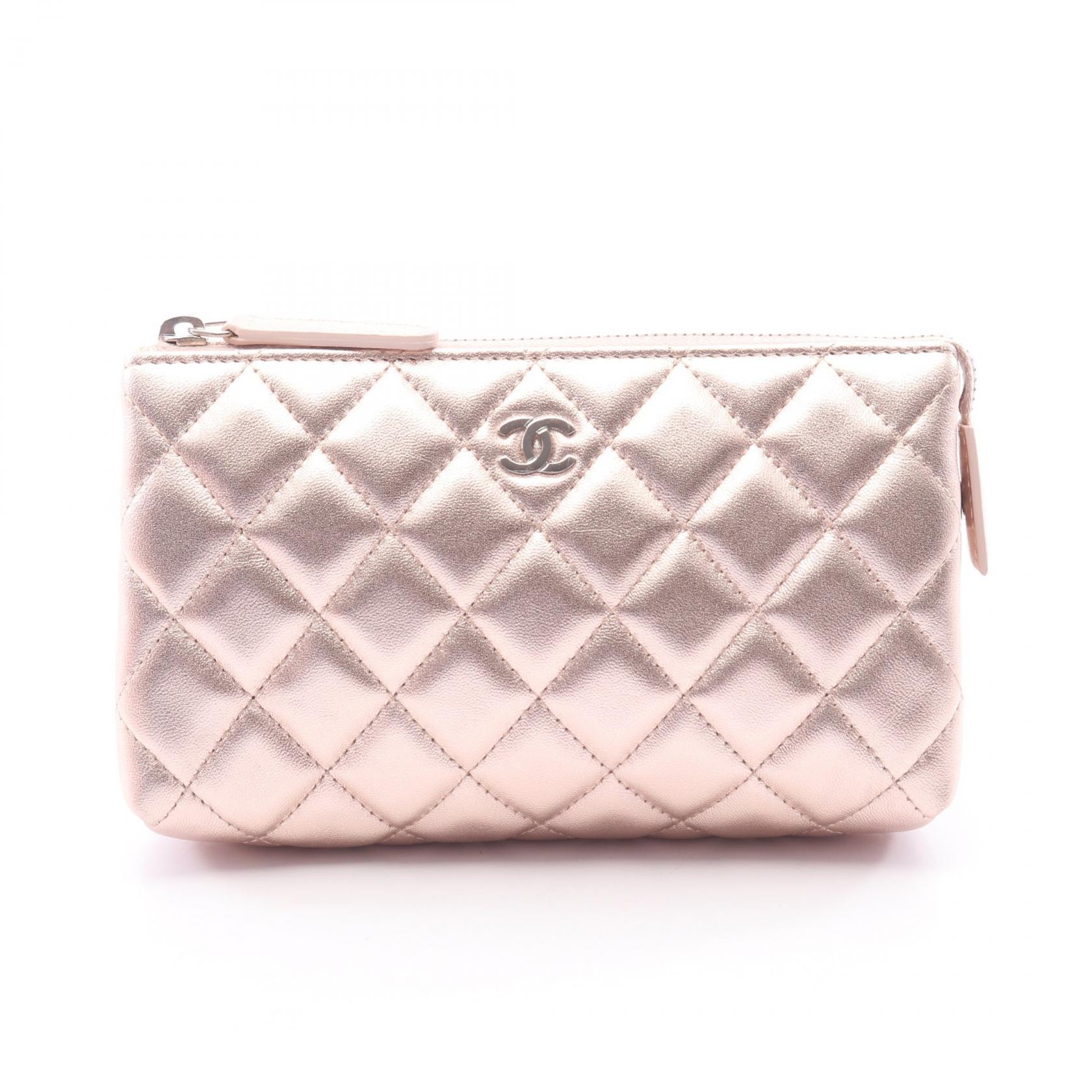 シャネル CHANEL マトラッセ メタリック ポーチ バッグ ラムスキン(羊革) レディース ピンク系 A69259 【中古】