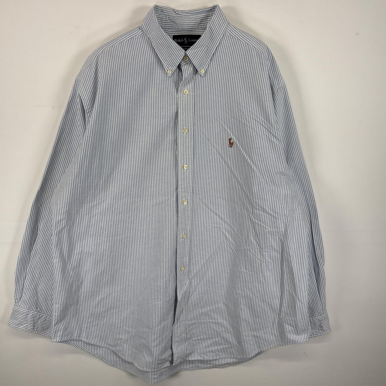 古着 ラルフローレン RALPH LAUREN 長袖シャツ ボタンダウンシャツ ワンポイント ロゴ 刺繍 大きいサイズ 54846  ブルー系 ストライプ メンズ