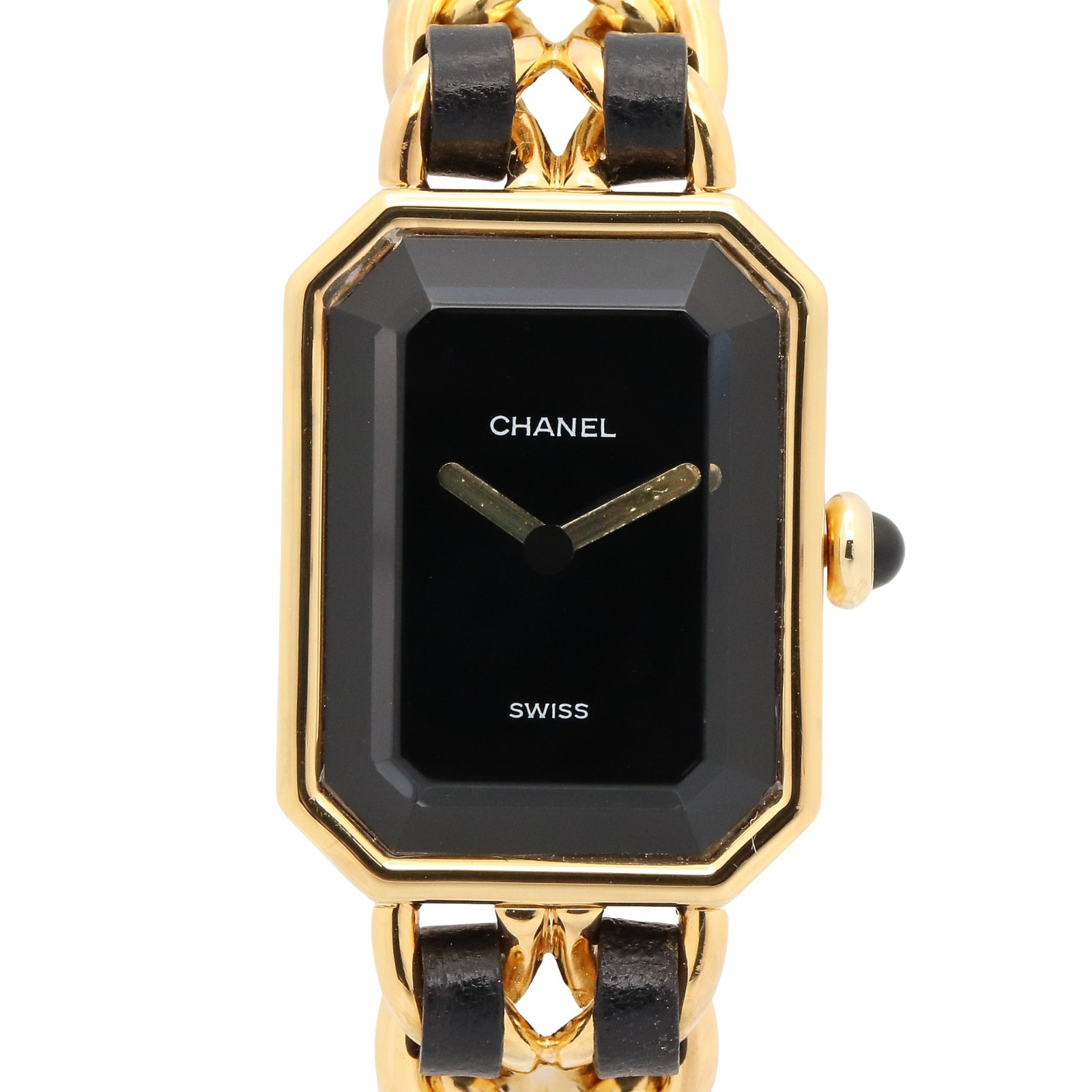 シャネル CHANEL プルミエール S 腕時計 時計 GP(ゴールドメッキ) レザー レディース ブラック系 H0001 【中古】