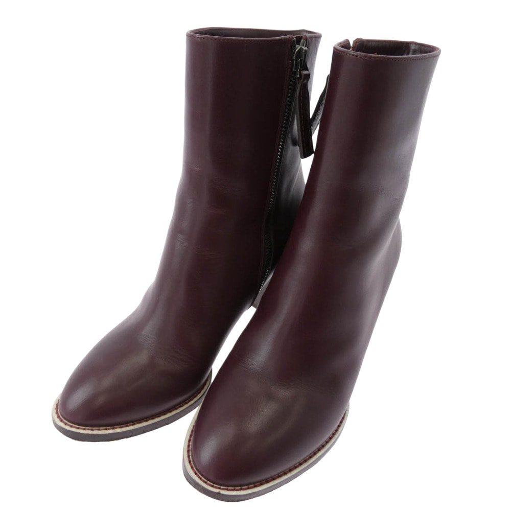 Chloe クロエ ブーツ サイドジップ レザー ヒール アンクル ブーツ ブラウン系 36【中古】
