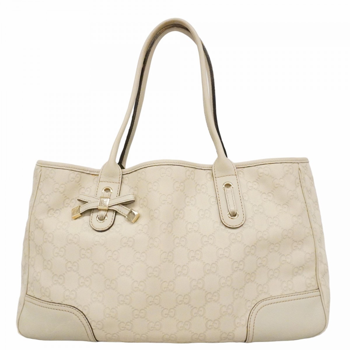 【6dd4495】グッチ トートバッグ グッチシマ 163805 レザー アイボリー シャンパンゴールド金具【中古】レディース