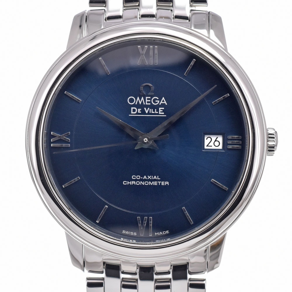 オメガ OMEGA 424.10.37.20.03.001 デビル プレステージ ネイビー 自動巻き メンズ 美品 保証書付き 腕時計 A#149568