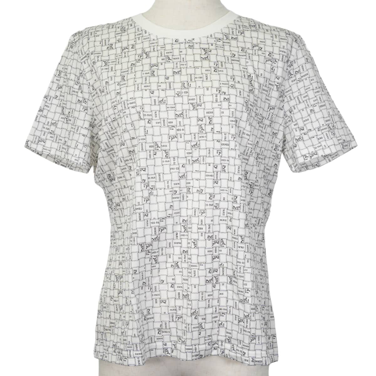 【渋谷並木橋店】HERMES エルメス 半袖Tシャツ ボルデュック チェック 白 (ホワイト)/黒 (ブラック) コットン100% #42 新品未使用