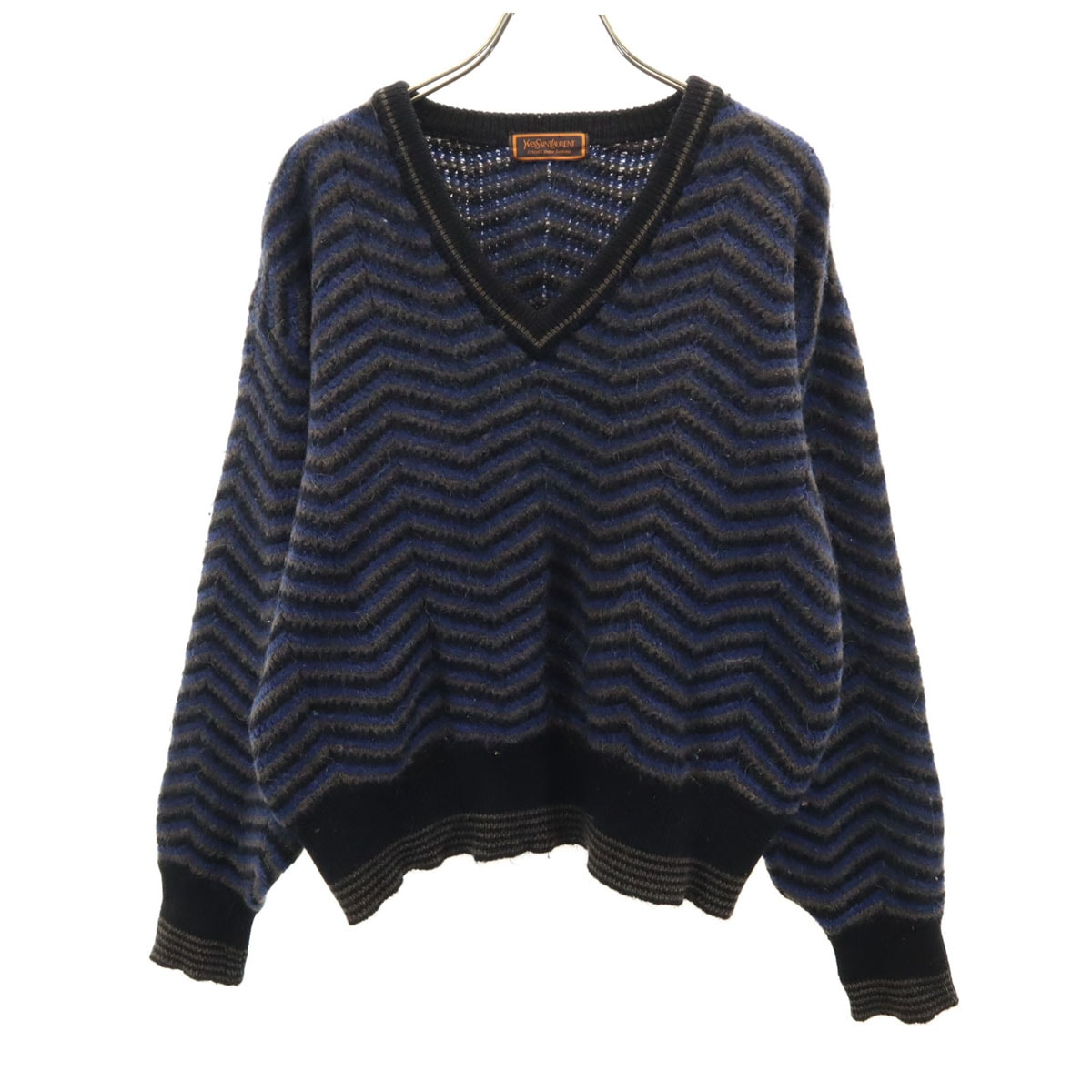 YVES SAINT LAURENT tricots イヴサンローラントリコット 90s ウール オールド 長袖 Vネック ニット L ネイビー系 pour homme