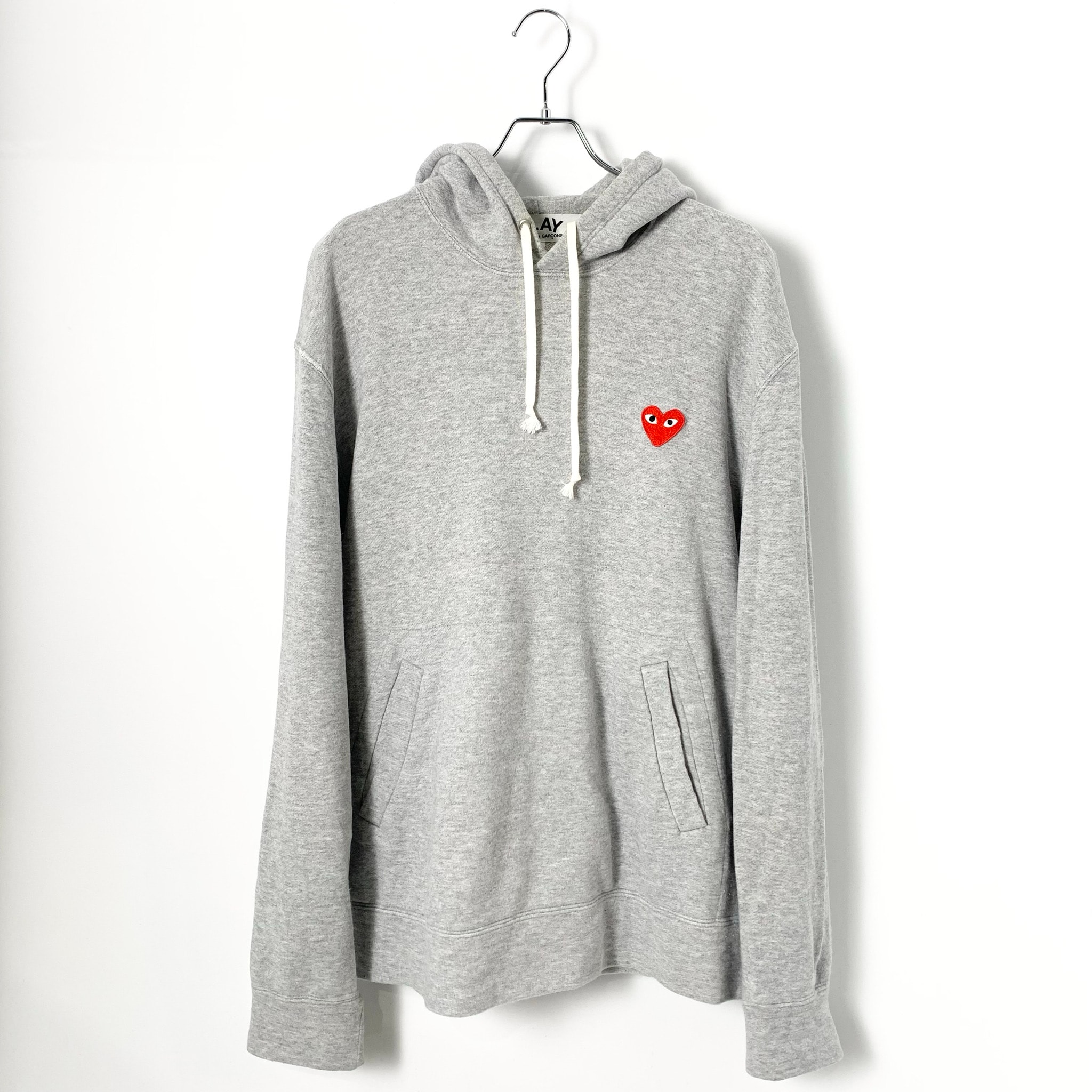 PLAY COMME des GARCONS Red Heart Patch Hooded Sweatshirt "Gray"